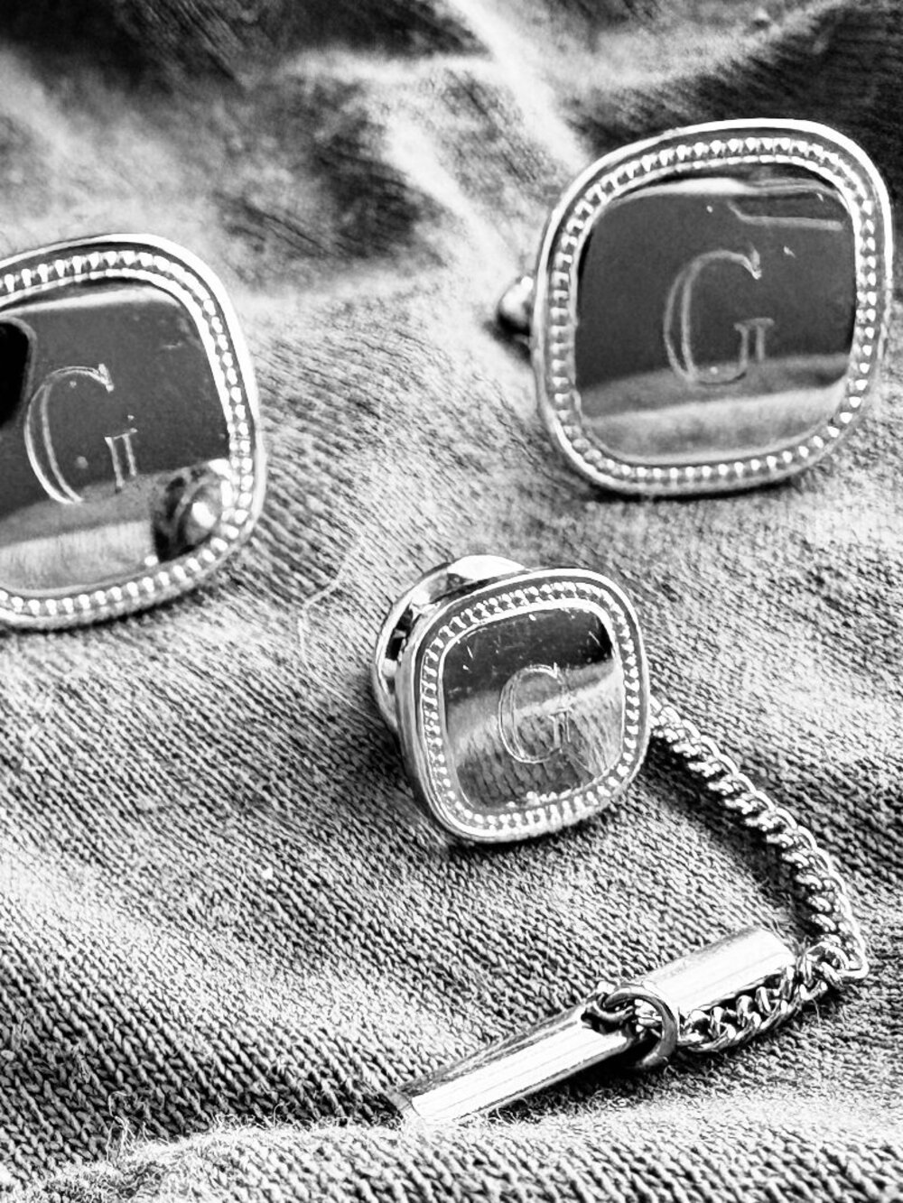 Vintage Anson Monogram "G" Cufflinks & Tie Tack Set | Silver Tone Men's Dress Ac
